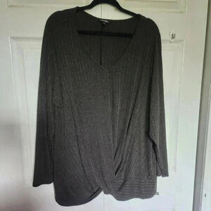 George Women's Plus Size Bottom Twist Cotton Long Sleeve Top Olive Green Size 3x